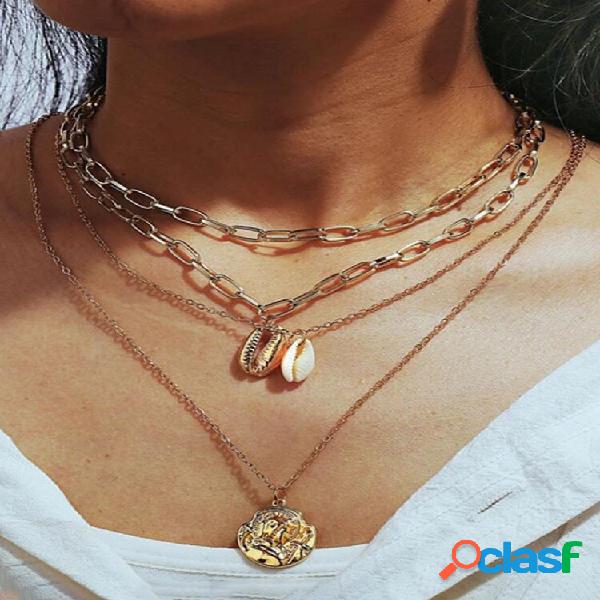 Colar longo vintage de forma irregular com várias camadas