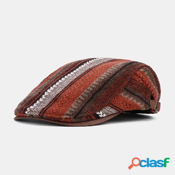 Collrown Men Stripe Padrão Patchwork Boina Chapéu Retro