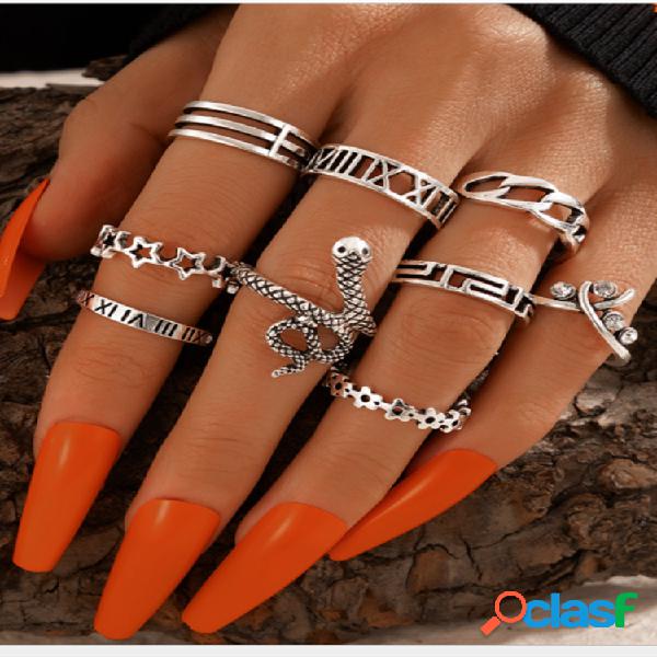 Conjunto de anéis Alloy Vintage Ethnic 9 PCS Conjunto de