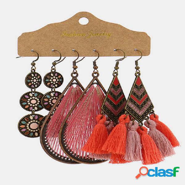 Conjunto de liga Brincos de 3 pares vintage boêmio Colorful