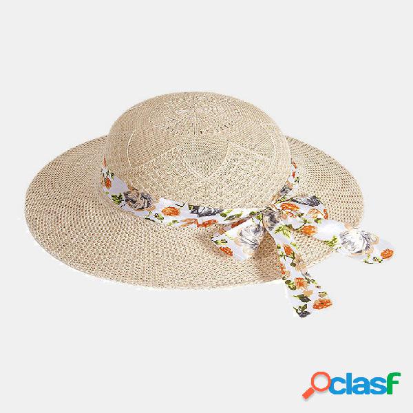 Feminino Dacron Floral Padrão Atadura Protetor Solar de Aba
