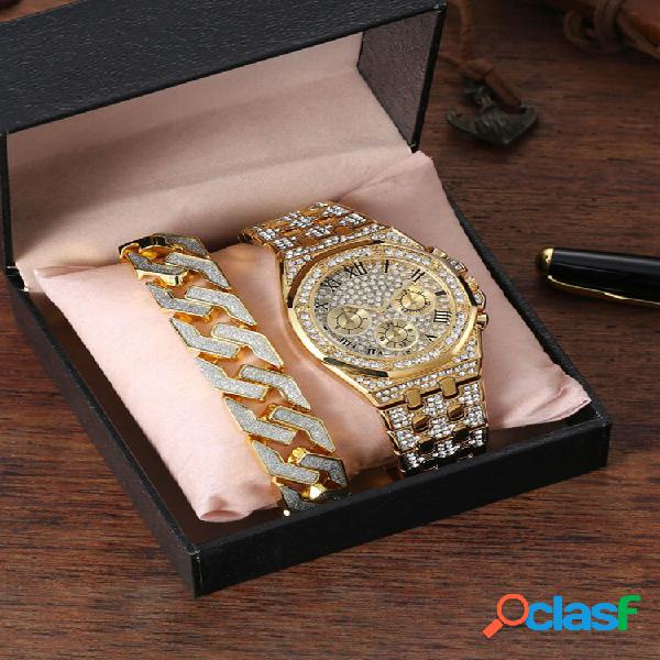Hip Hop Decorativo Dial Aço à Prova D 'Água Banda Quartz