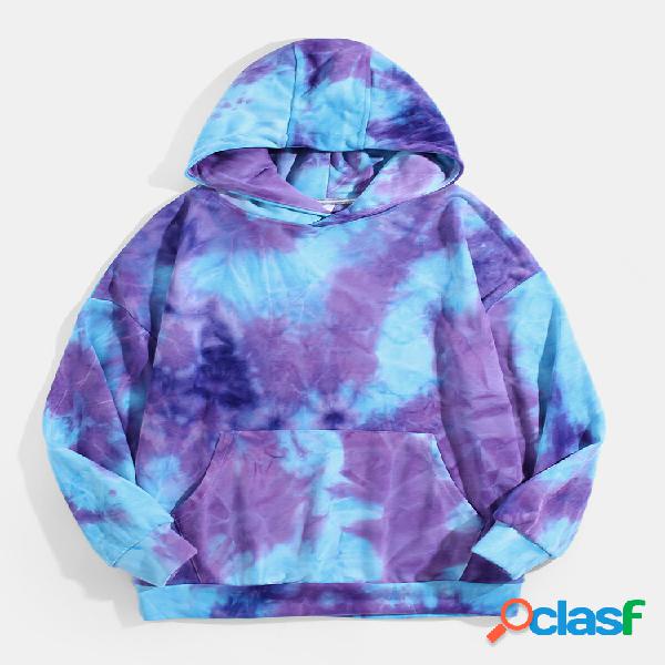 Homens Tie Dye estampado ombro casual bolsa com capuz