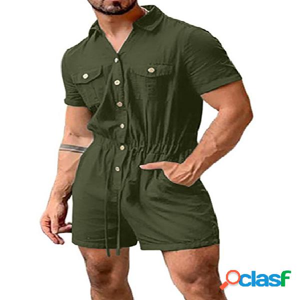Macacão casual masculino com botões e bolsos múltiplos de
