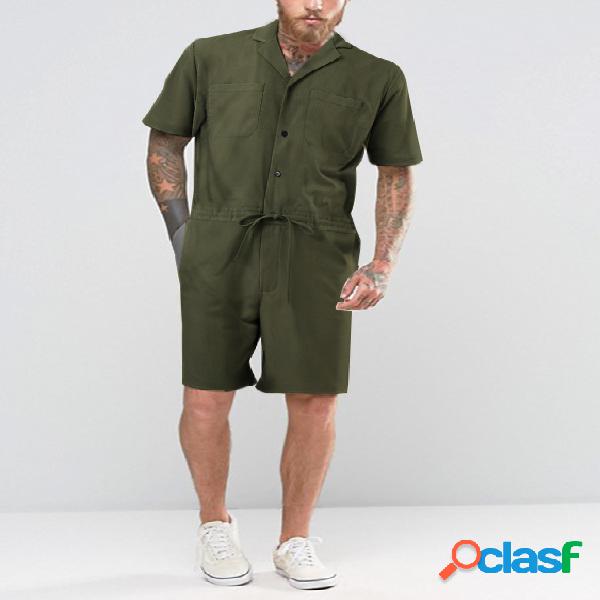 Macacão masculino casual vintage solto fit macacão manga