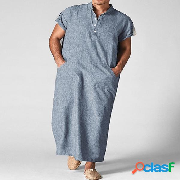 Masculino casual colarinho liso duplo bolso longo Camisa