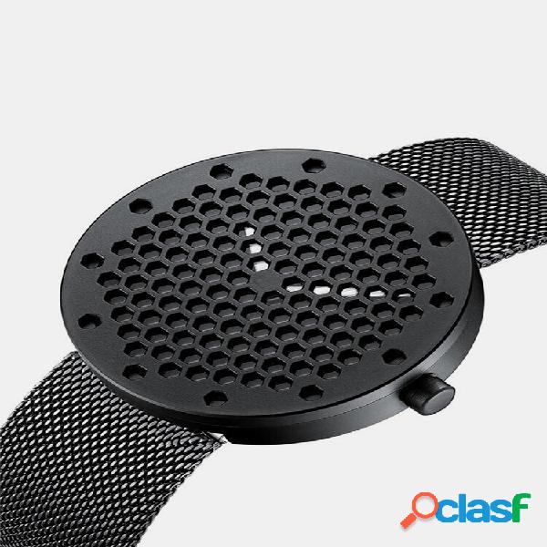 Moda Honeycomb Dial Men Watch Aço Inoxidável Couro Cintura