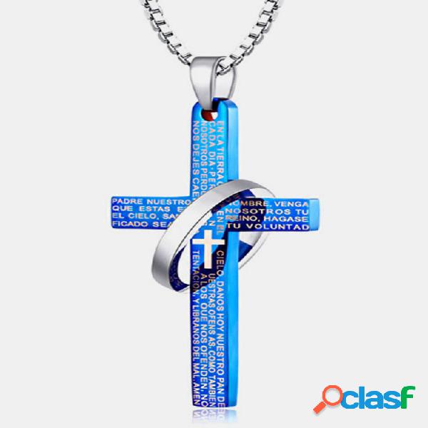 Moda Pingente Colar Grapheme Cross Hollow Round Encanto