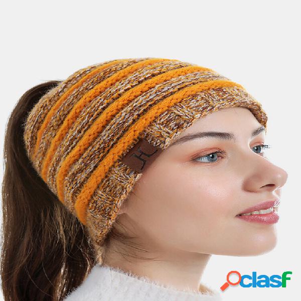 Stripe de lã feminina Padrão Keep Warm Empty Top Orelha