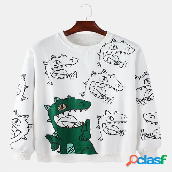 Suéter casual masculino algodão desenho animado animal com