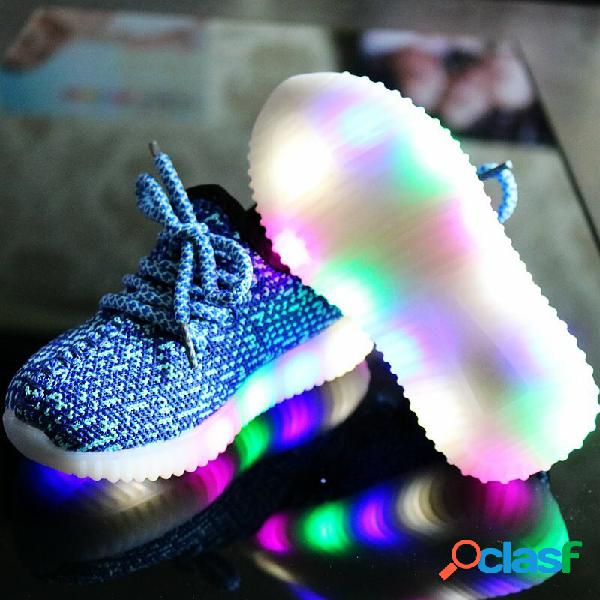 Unisex Kids Mesh LED Light Lace Up Calçados Casuais