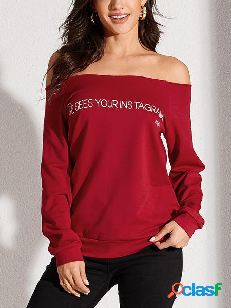 YOINS Camiseta de mangas compridas Carta Vermelha Ombro
