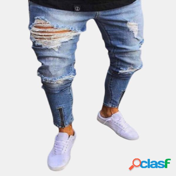 Zíper rasgado e elegante Design Jeans para homens