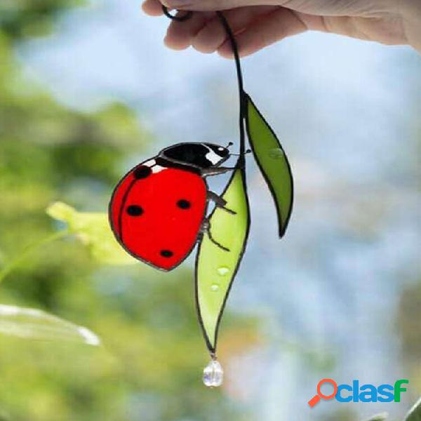 1 PC Manchado Suncatcher Vidro Joaninha Decoração de