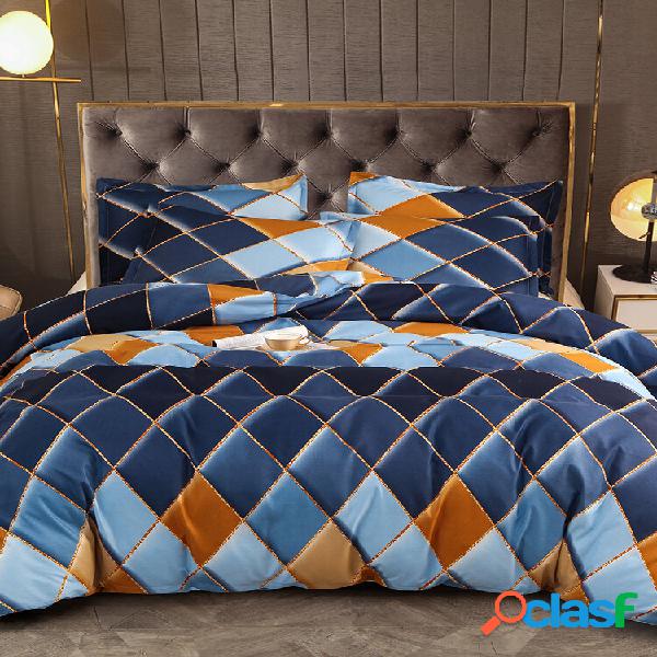 2/3 Pcs Azul Geométrico Rhombus Cor Grade de Cama Soft