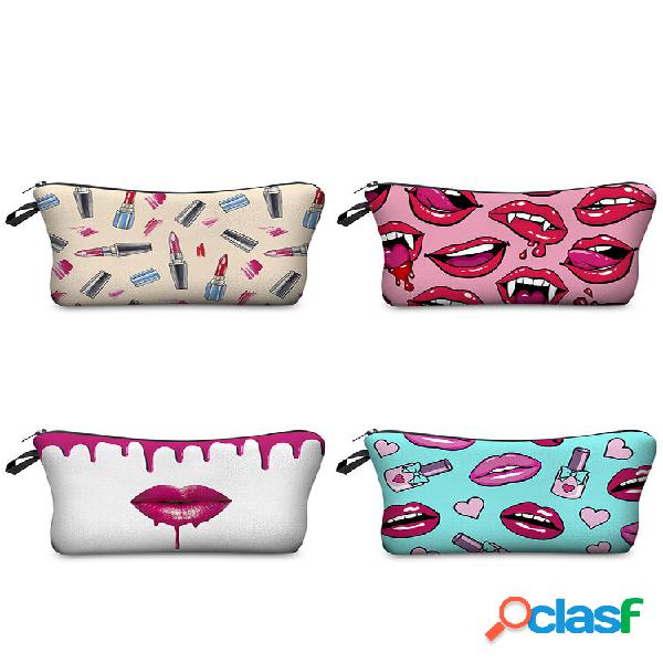5 cores Lip 3D impressão multifuncional cosmética Bolsa