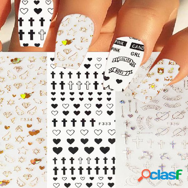Adesivos 3D Coração Cross Crown Colorful DIY Unhas