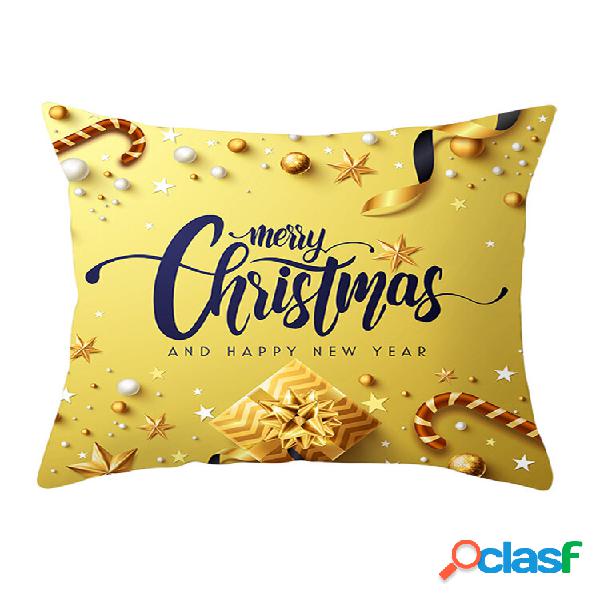 Almofada Golden Jingle Merry Christmas Linen Caso Capa de