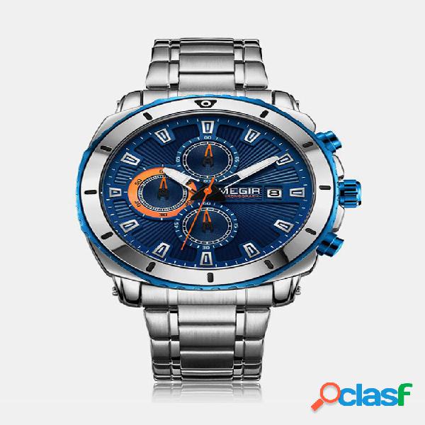 Business Sports Men Watch Aço inoxidável Banda Pequeno