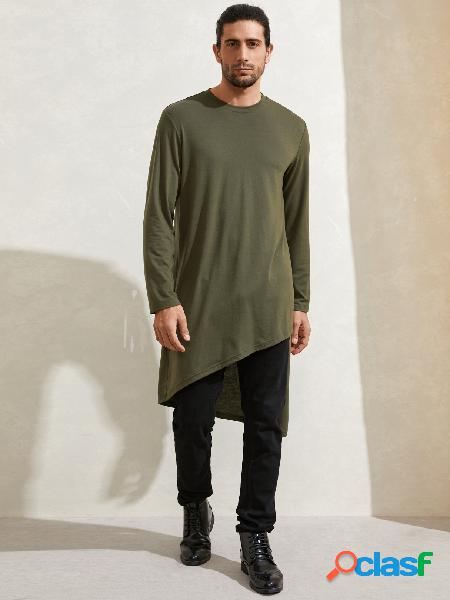 Camiseta masculina casual lisa em midi com design irregular