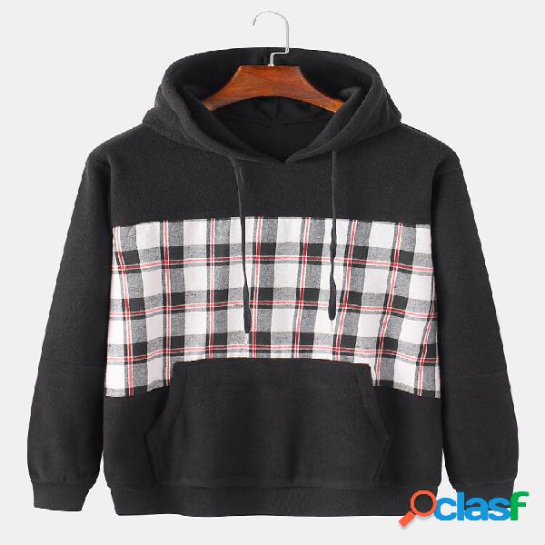 Casacos de algodão manta xadrez com capuz casual com bolso