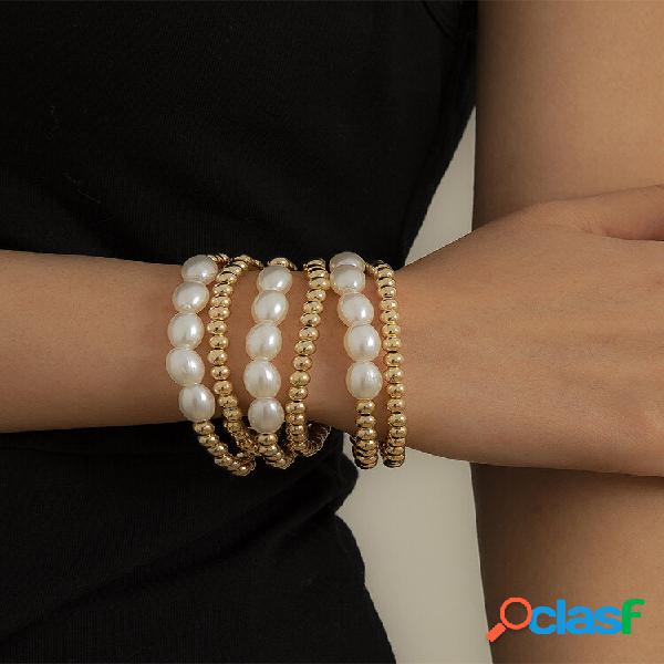 Conjunto de pulseiras de pérolas artificiais vintage em