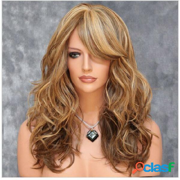Franja oblíqua Marrom de realce Curvas de ouro Cabelo Ondas
