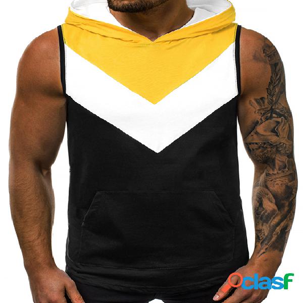 Masculino verão casual algodão Soft cor bloco com capuz
