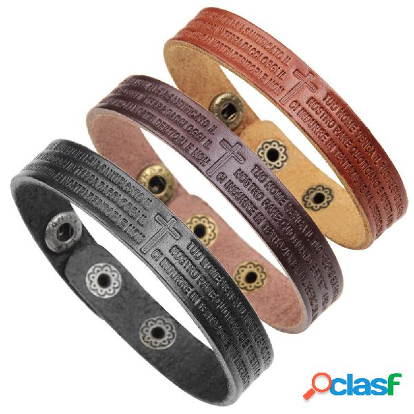 Pulseira de couro genuíno dos homens da moda cruz escritura