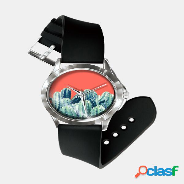Relógio Fashion Cactus Green Folha Impressão Quartz