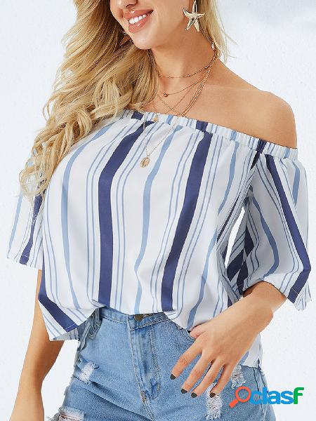 YOINS Blusa listrada de manga curta sem ombro