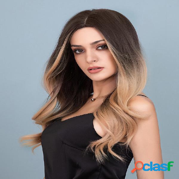 26 "marrom gradiente dourado longo reto Cabelo baile perucas