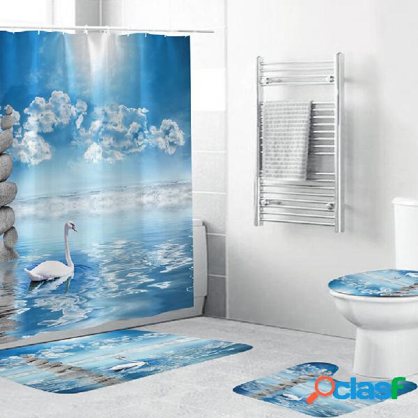 4pcs cortina de chuveiro à prova d 'água para casa