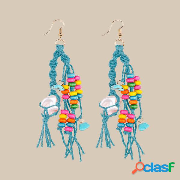 Bohemia Handmade Woven Women Brincos Pearl Turquesa Tassel