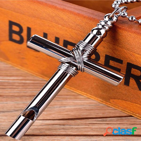 Colar Punk Masculino Cross Rock Alloy Whistle Neckalce