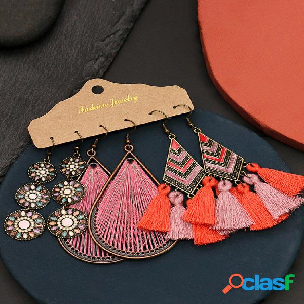 Conjunto de 3 unidades vintage irregular mulheres Brincos