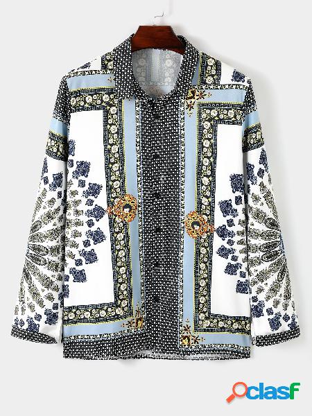 Camisa boêmia masculina estampada em estilo étnico tribal