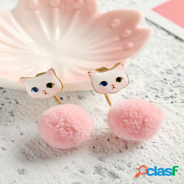 Cartoon Cat Fur Pompons Ball Stud Brincos Joias Femininas