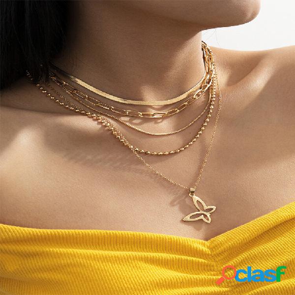 Conjunto de colar de liga de corrente de 5 peças Trendy