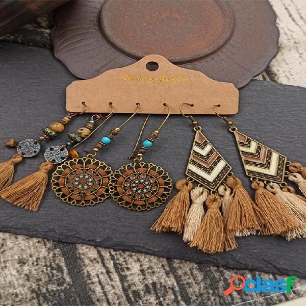 Conjunto de liga Brincos de 3 pares vintage boêmio borla