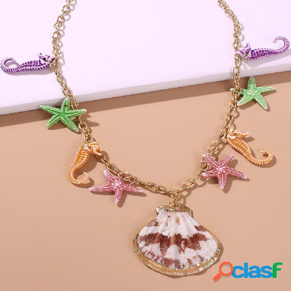 Feriado Praia Seashell Seahorse Starfish Shape Pingente
