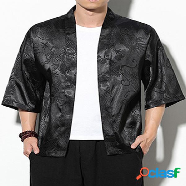 Masculino casual liso retro estilo chinês Dragão Hanfu