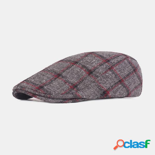 Men Felt Keep Warm Xadrez Padrão Casual Forward Chapéu