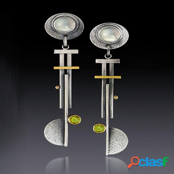 Semicírculo Vintage S925 Moonstone Pearl Brincos