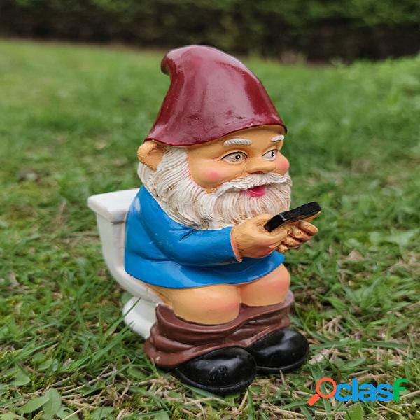 1 PC Resina Gnome Anão Barba Branca Estátuas Agachadas Tet