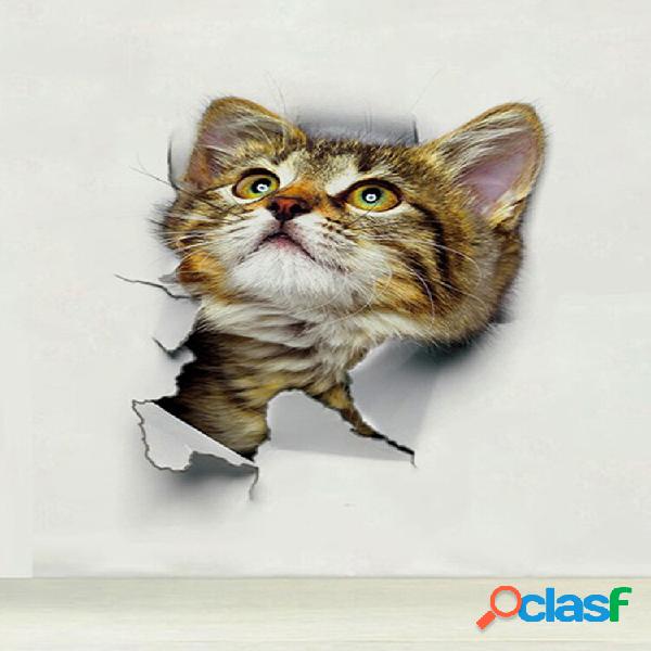 Adesivo Para Parede Modelo de 3D Gato Decoração Doméstica