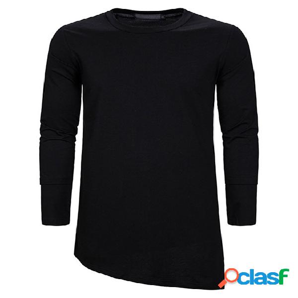 Camiseta masculina casual outono gola lisa midi irregular