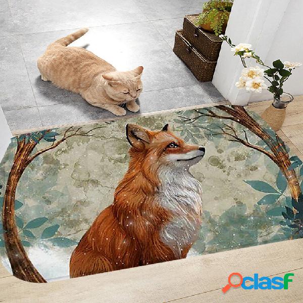 Fox And Tree Padrão Tapetes de Flanela de Absorção de