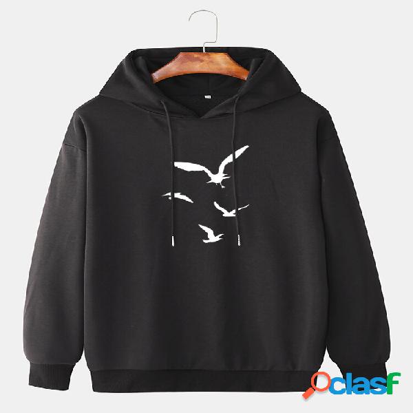 Homens Flying Bird com estampa de algodão casual solta