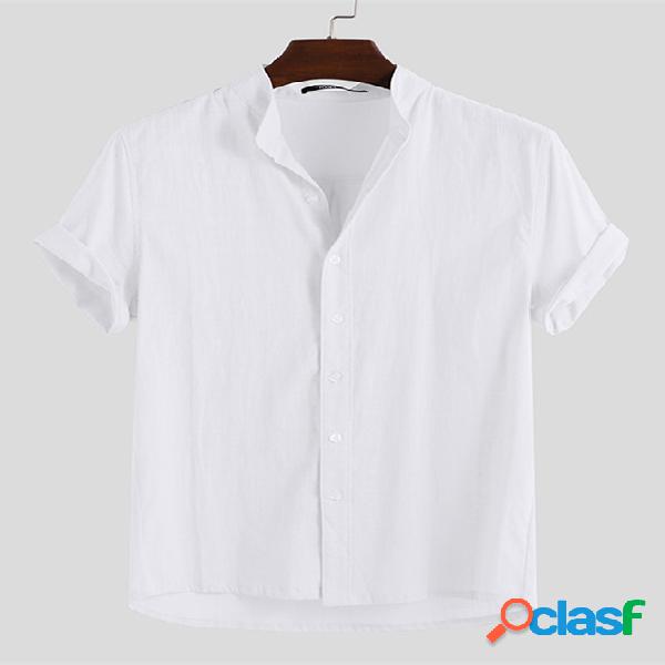 INCERUN Homem Linho Manga Curta Praia Solto Casual Camisa